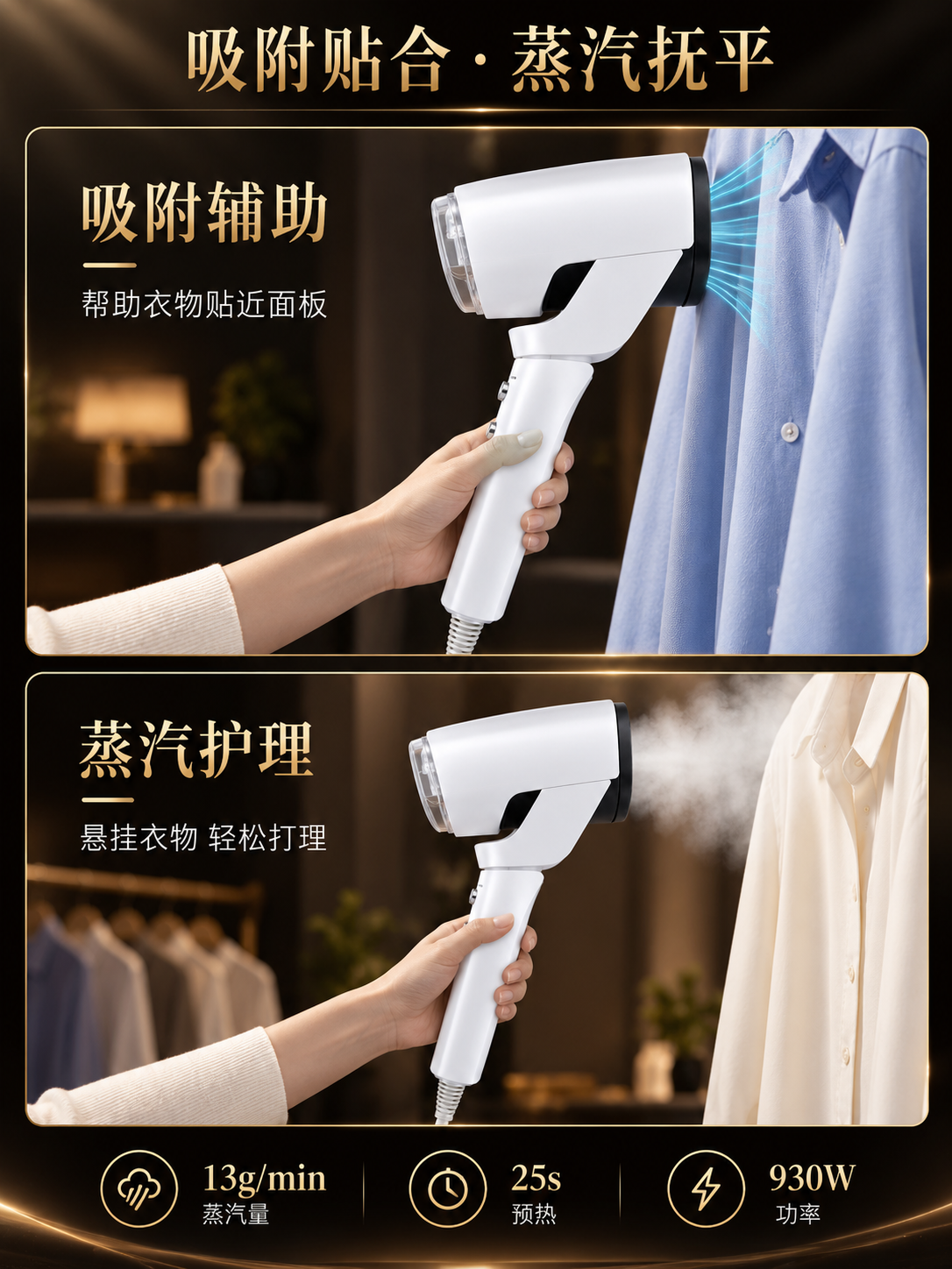 AR001 suction-assisted steam garment care poster